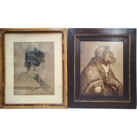 2 Framed Portraits Incl. 1 Print & 1 Drawing