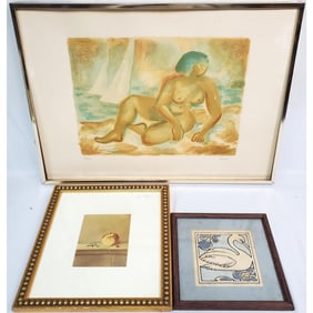 Lot of 3 Artworks Including 2 Signed Lithographs