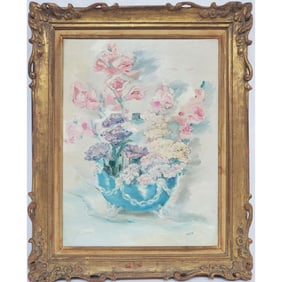 Signed Painting Oil on Canvas Flower Arrangement
