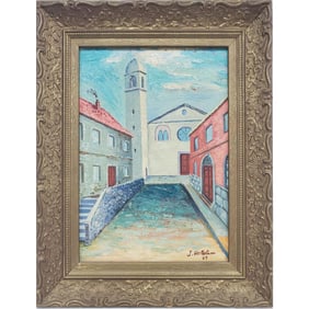 Signed Painting, Oil on Board "The Village Church"