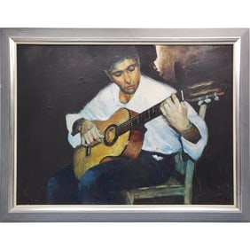 Framed Painting of a Man Playing Guitar