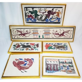6 Chinese Mythological Fuxi & Nuwa Prints on Silk