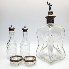 5 Sterling Silver & Glass English & German Items