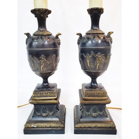 2 Vintage Neoclassical Gilt Metal Figural Lamps