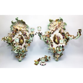 Pair Fine Meissen 19th C. Porcelain Wall Sconces