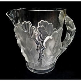 Lalique France Art Glass Pitcher "Chene"