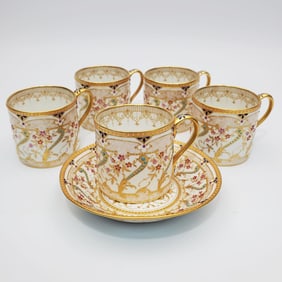 Antique Set of 5 KPM Porcelain Tea Cups & 1 Saucer