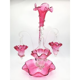 Antique 19thc Ruby Red Glass Epergne