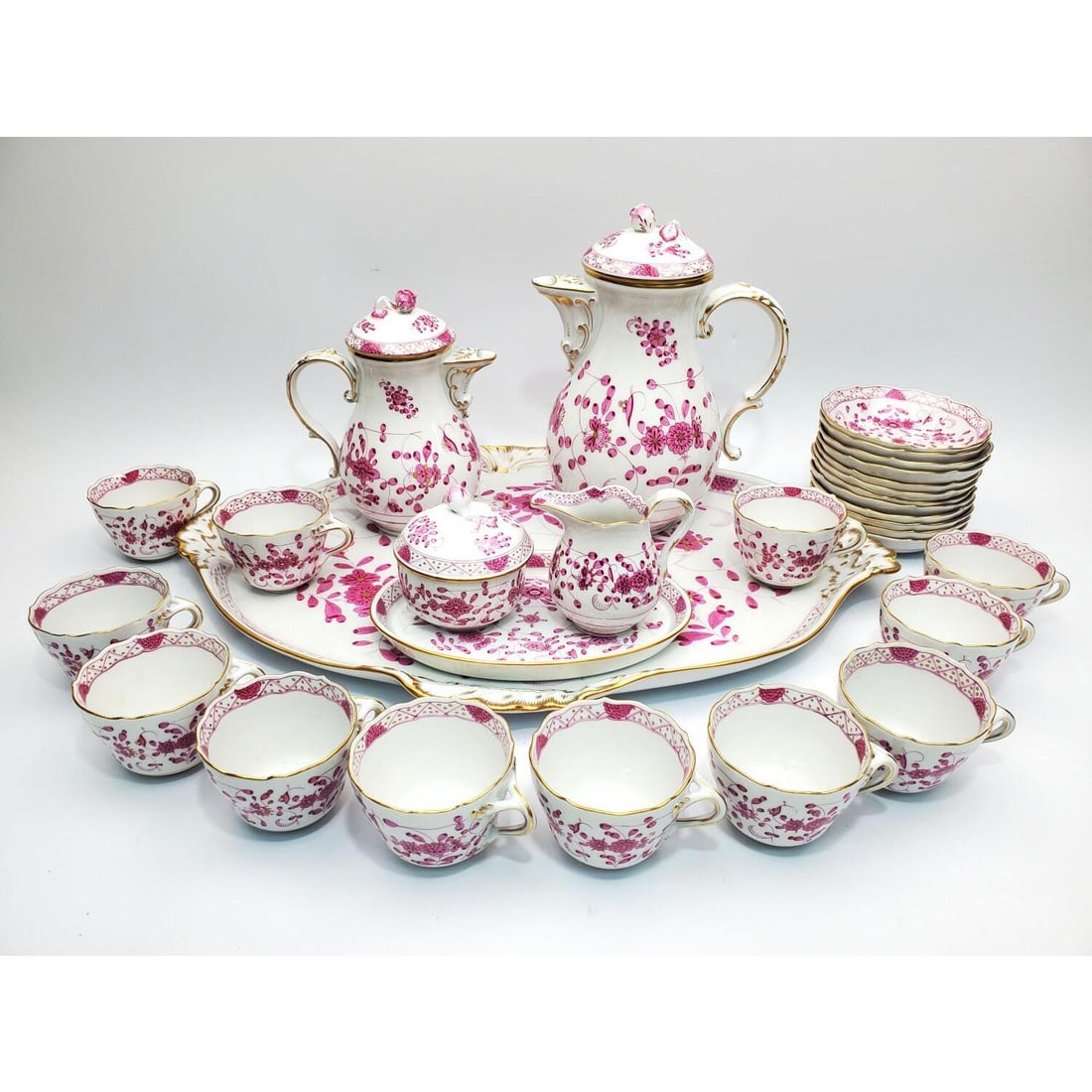 28PC Antique Meissen Porcelain Indian Flowers Set (1 of 10)