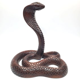 Carved Wood King Cobra Snake Sculpture
