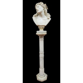 Marble Sculpture of Jesus Incl. a Marble Pedestal