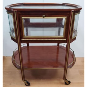 Unusual Vintage Tea Wagon w/ Beveled Glass