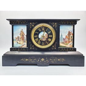 Unusual Antique Black Marble Mantel Clock