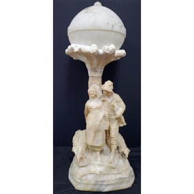 Large Carved Alabaster Figural Lamp w/ Domed Top