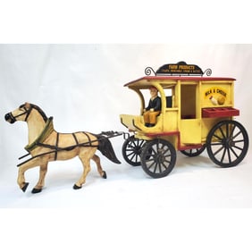 Vintage Wood Horse-Drawn Delivery Wagon Toy
