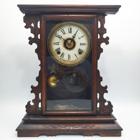 Antique Carved Wood Mantel Clock