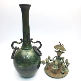 2 Brass or Bronze Items Including a Vase