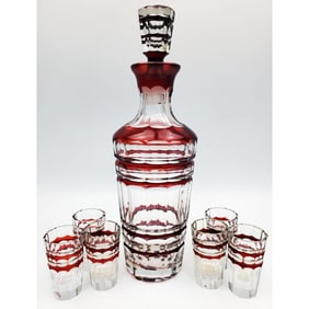 Vintage Czechoslovakian Art Deco 7 Pc Liquor Set
