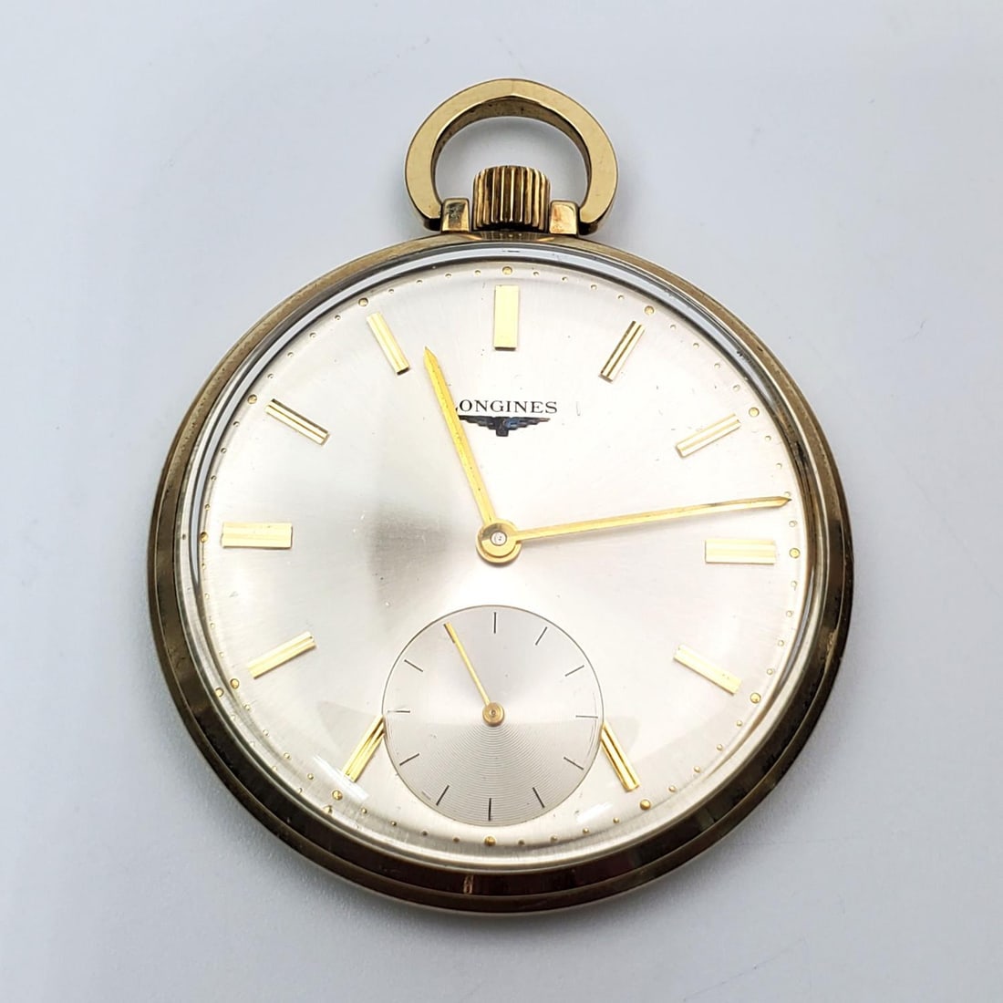 Vintage "Longines" 10K Gold Filled Pocket Watch: Vintage "Longines" 10K Gold Filled Pocket Watch. Condition: Generally Very Good. Dimensions: Dia-1.75". Provenance: From a Long Island, NY Home. Please note the absence of a Condition Report does not