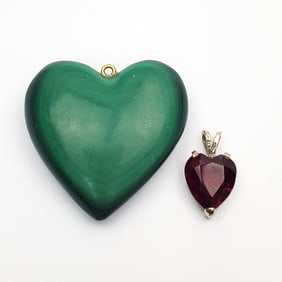14K White Gold & Ruby Pendant & Malachite Pendant