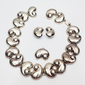 Vintage Heavy Mexican Sterling Silver Jewelry Set