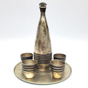 7 Piece Scandinavian Silver Enamel Vodka Set