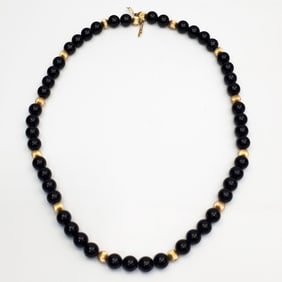 Black Onyx & Gold Beaded Necklace