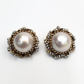 Old Pair of 14K Gold & Pearl Earrings