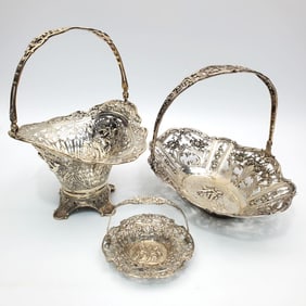 3 Continental Silver Reticulated Baskets