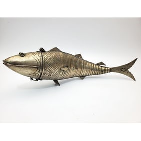 Vintage Metal Articulated Fish Shaped Spice Box