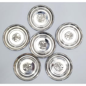 6 Georg Jensen Denmark Sterling Silver Coasters