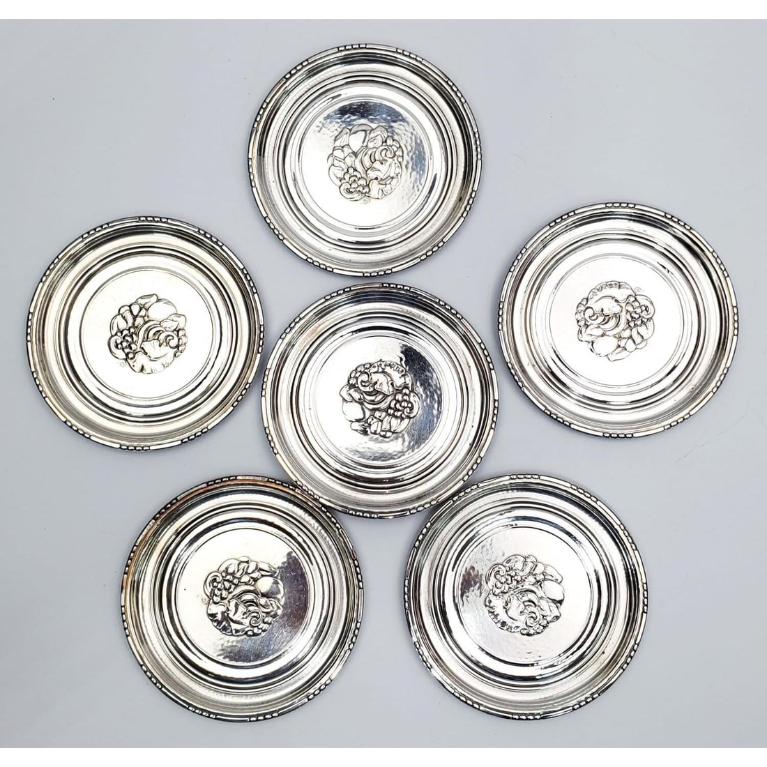6 Georg Jensen Denmark Sterling Silver Coasters (1 of 3)