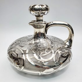 Antique Heavy Sterling Silver Overlay Glass