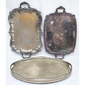 Lot of 3 Silver Plated Trays Incl. 1 Gallery Tray