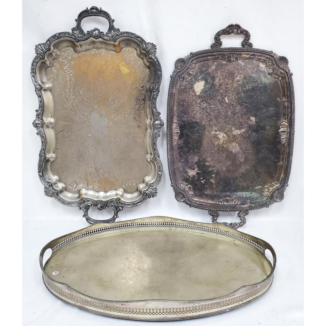 Lot of 3 Silver Plated Trays Incl. 1 Gallery Tray (1 of 6)