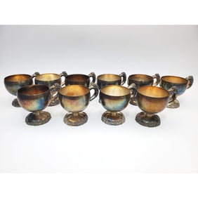 Set of 10 Silver-Plated Cups w/ Grape Decorations