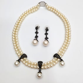 Sterling Silver & Probably Pearls Jewelry Set