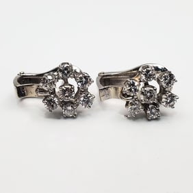 Pair of 14K White Gold & Diamonds Earrings