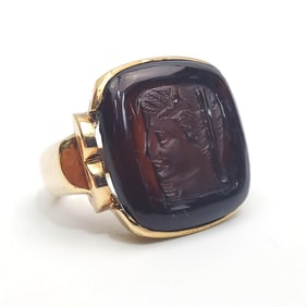 14K Gold & Intaglio Carved Carnelian Men's Ring