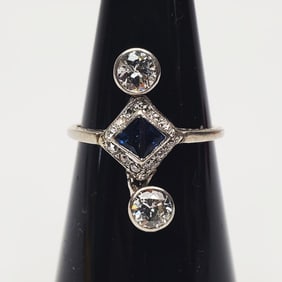 Antique 14k Gold Diamonds & Sapphire Ring