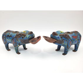 Pair of Chinese Cloisonne Foo Dog Figures