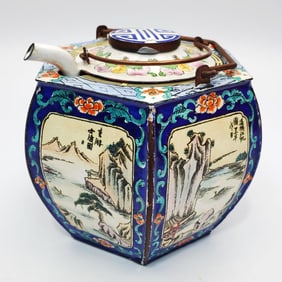 Japanese Signed Enameled Brass Sake Pot