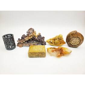 Lot of 5 Chinese Soapstone Items Along w/ 1 Other
