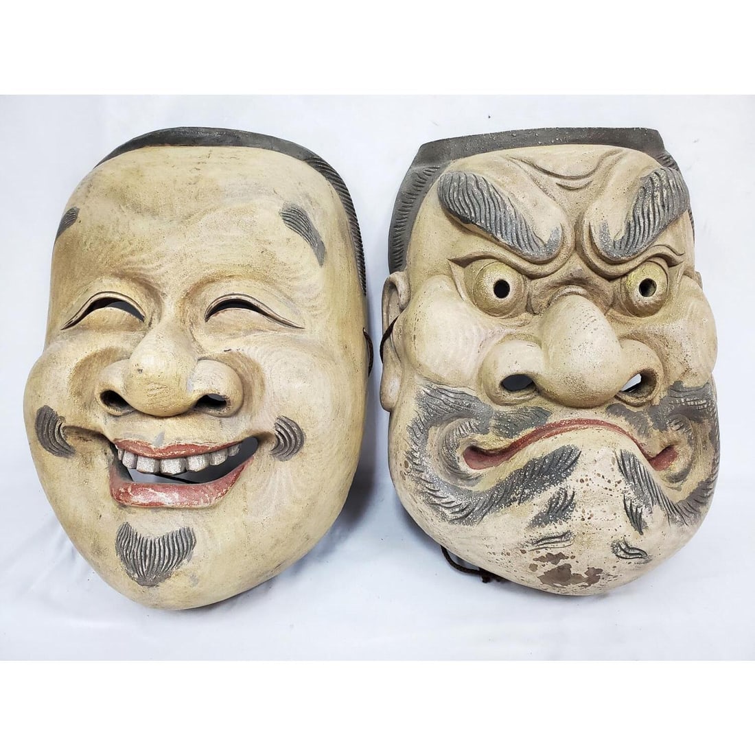 2 Old Very Large Japanese Wood Carved Noh Masks (1 of 4)