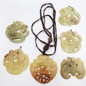 of 6 Chinese Carved Jade Pendants