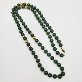 Vintage Chinese 14K Gold & Jade Beaded Necklace