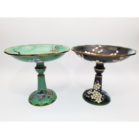 2 Vintage Cloisonne Footed Bowls