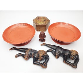 Lot of 6 Asian Wooden Items