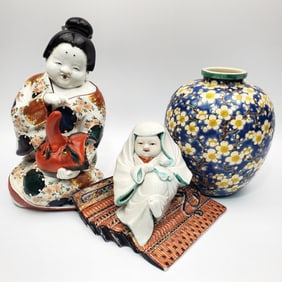 Lot of 3 Japanese Hand-Painted Porcelain Items