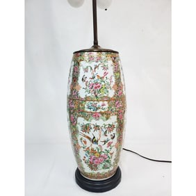 Large Antique Chinese Rose Medallion Lamp